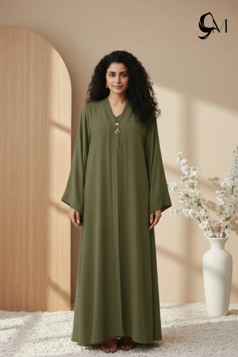 Double Layer Crinkle Zoom Abaya – Olive Green