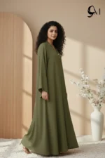 Double Layer Crinkle Zoom Abaya – Olive Green