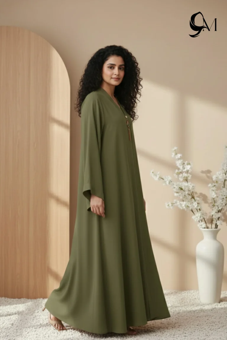 Double Layer Crinkle Zoom Abaya – Olive Green