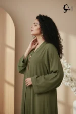 Double Layer Crinkle Zoom Abaya – Olive Green