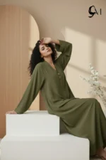 Double Layer Crinkle Zoom Abaya – Olive Green