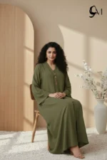 Double Layer Crinkle Zoom Abaya – Olive Green