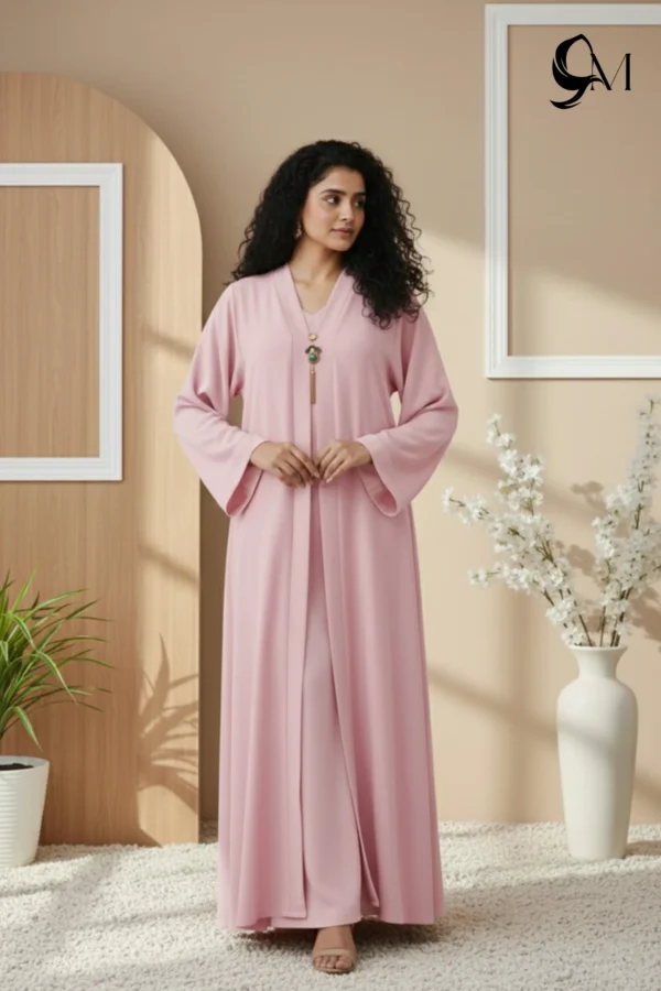 Double Layer Crinkle Zoom Abaya – Pastel Pink