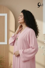 Double Layer Crinkle Zoom Abaya – Pastel Pink