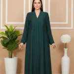 Floral Motifs Fancy Embroidered Zoom Abaya – Dark Emerald