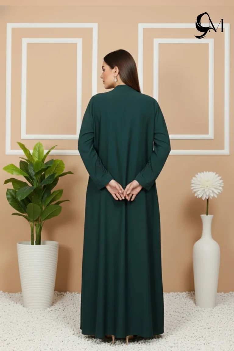 Floral Motifs Fancy Embroidered Zoom Abaya – Dark Emerald