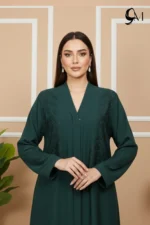 Floral Motifs Fancy Embroidered Zoom Abaya – Dark Emerald