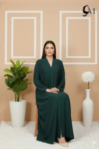 Floral Motifs Fancy Embroidered Zoom Abaya – Dark Emerald 