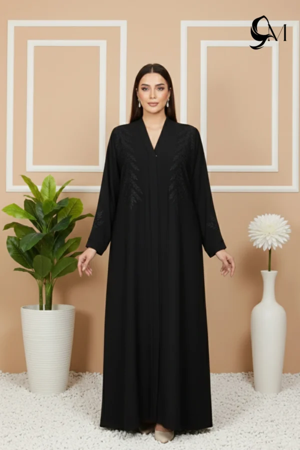 Floral Motifs Fancy Embroidered Zoom Abaya – Raven Black