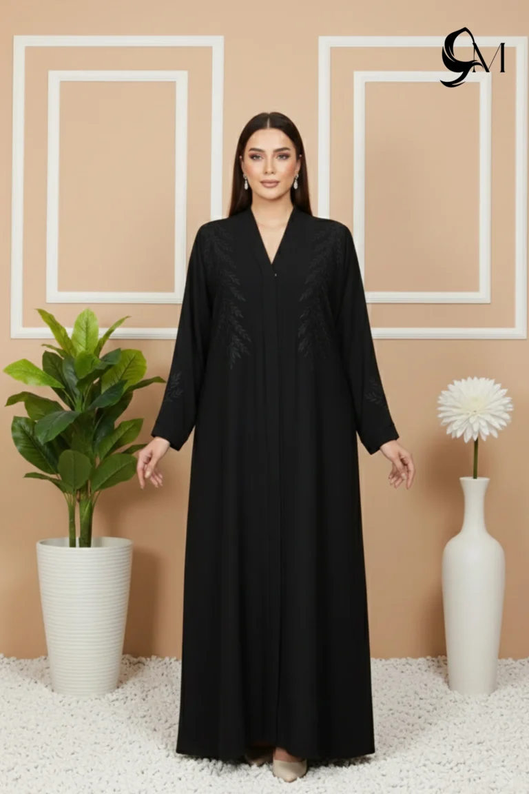 Floral Motifs Fancy Embroidered Zoom Abaya – Raven Black
