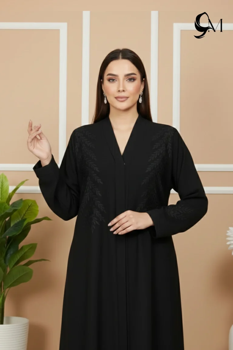 Floral Motifs Fancy Embroidered Zoom Abaya – Raven Black