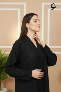 Floral Motifs Fancy Embroidered Zoom Abaya – Raven Black