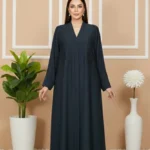 Floral Motifs Fancy Embroidered Zoom Abaya – Grayish Blue