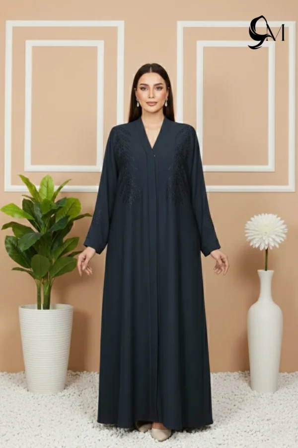 Floral Motifs Fancy Embroidered Zoom Abaya – Grayish Blue