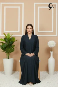 Floral Motifs Fancy Embroidered Zoom Abaya – Grayish Blue