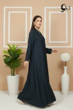 Floral Motifs Fancy Embroidered Zoom Abaya – Grayish Blue