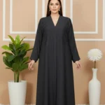 Floral Motifs Fancy Embroidered Zoom Abaya – Charcoal Grey