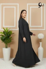 Floral Motifs Fancy Embroidered Zoom Abaya – Charcoal Grey