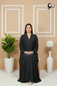 Floral Motifs Fancy Embroidered Zoom Abaya – Charcoal Grey