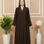 Floral Motifs Fancy Embroidered Zoom Abaya – Dark Coffee