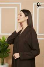 Floral Motifs Fancy Embroidered Zoom Abaya – Dark Coffee