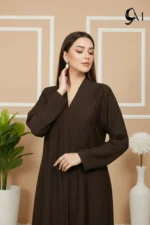 Floral Motifs Fancy Embroidered Zoom Abaya – Dark Coffee