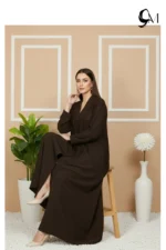 Floral Motifs Fancy Embroidered Zoom Abaya – Dark Coffee