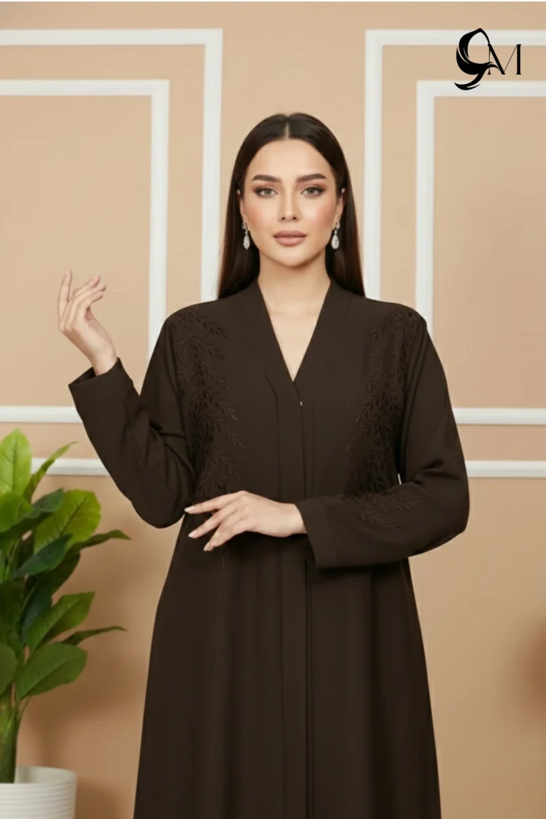 Floral Motifs Fancy Embroidered Zoom Abaya – Dark Coffee