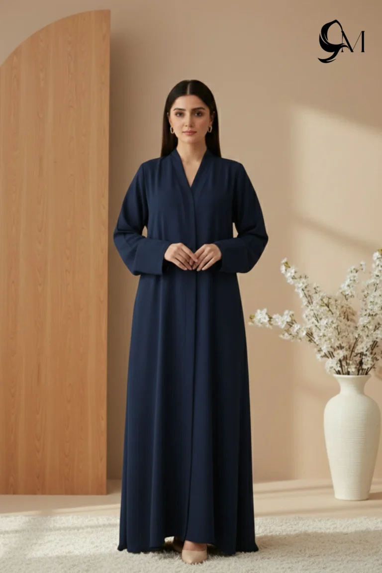 TikTok Front Open Ajooba Abaya – Oxford Blue
