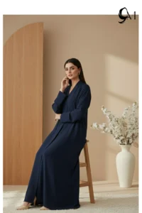 TikTok Front Open Ajooba Abaya – Oxford Blue