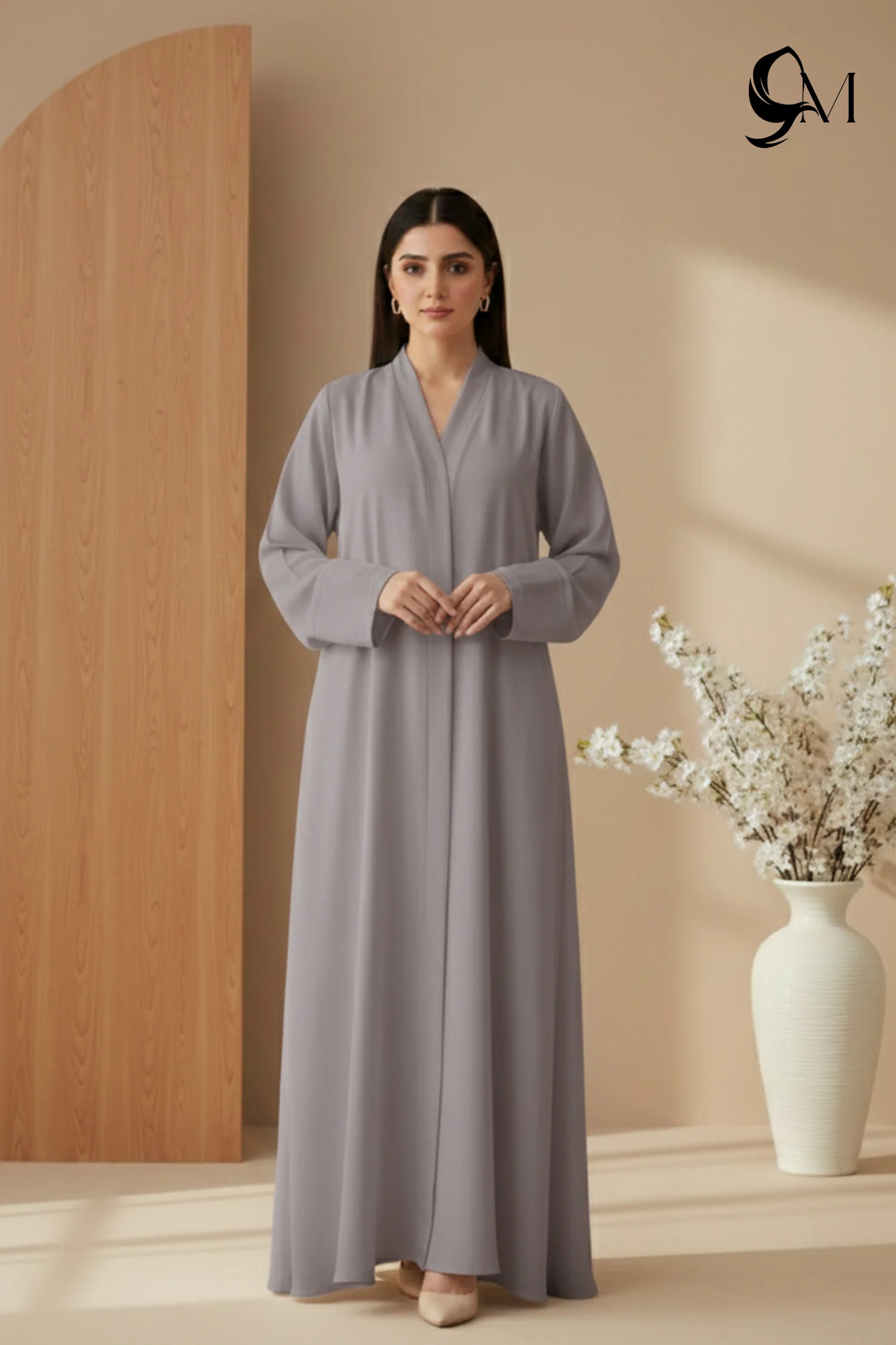 TikTok Front Open Ajooba Abaya – Dove Grey TikTok Front Open Ajooba Abaya – Dove Grey