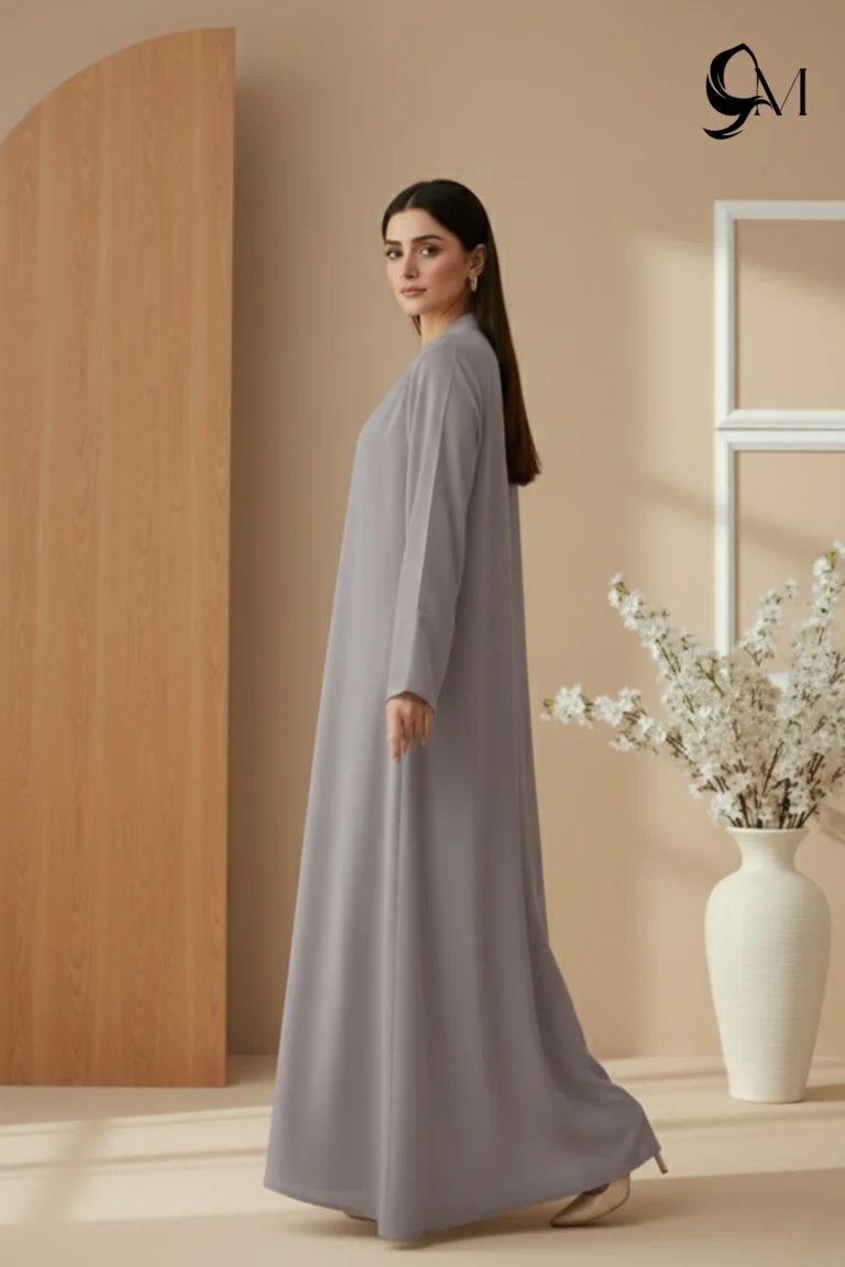 TikTok Front Open Ajooba Abaya – Dove Grey