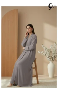 TikTok Front Open Ajooba Abaya – Dove Grey