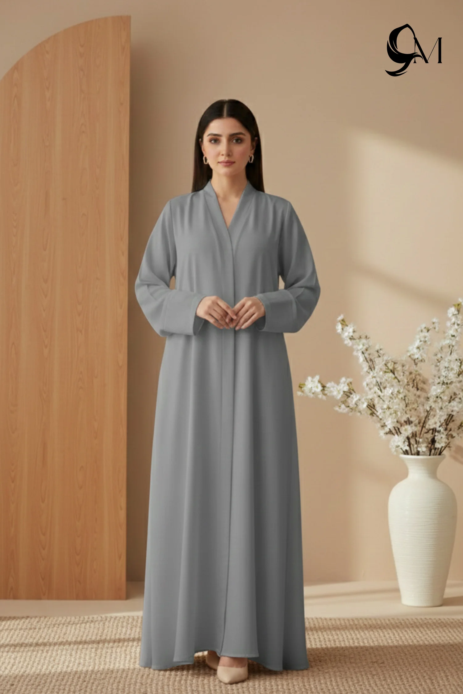 TikTok Front Open Ajooba Abaya – Medium Grey TikTok Front Open Ajooba Abaya – Medium Grey