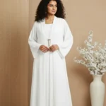 Double Layer Crinkle Zoom Abaya – White