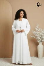 Double Layer Crinkle Zoom Abaya – White