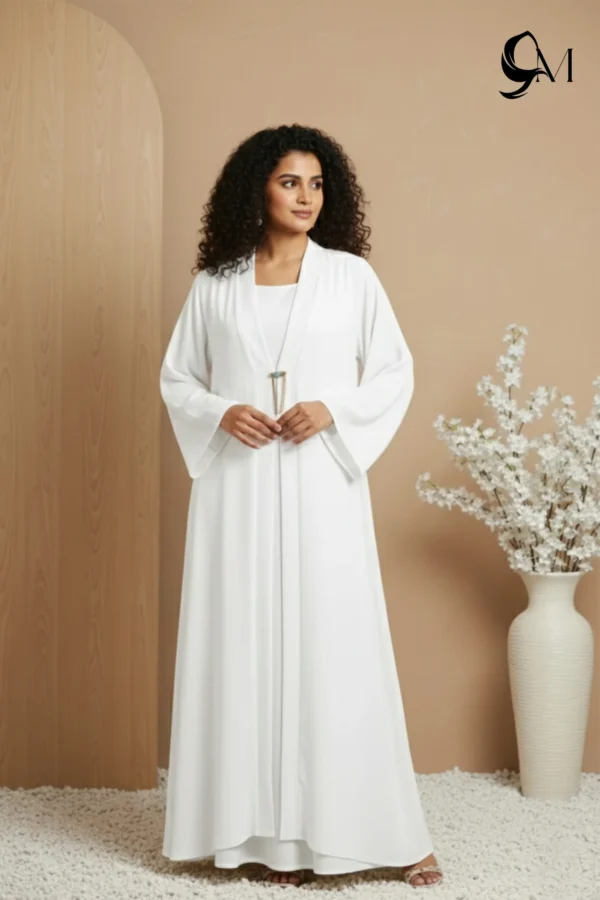 Double Layer Crinkle Zoom Abaya – White