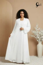 Double Layer Crinkle Zoom Abaya – White