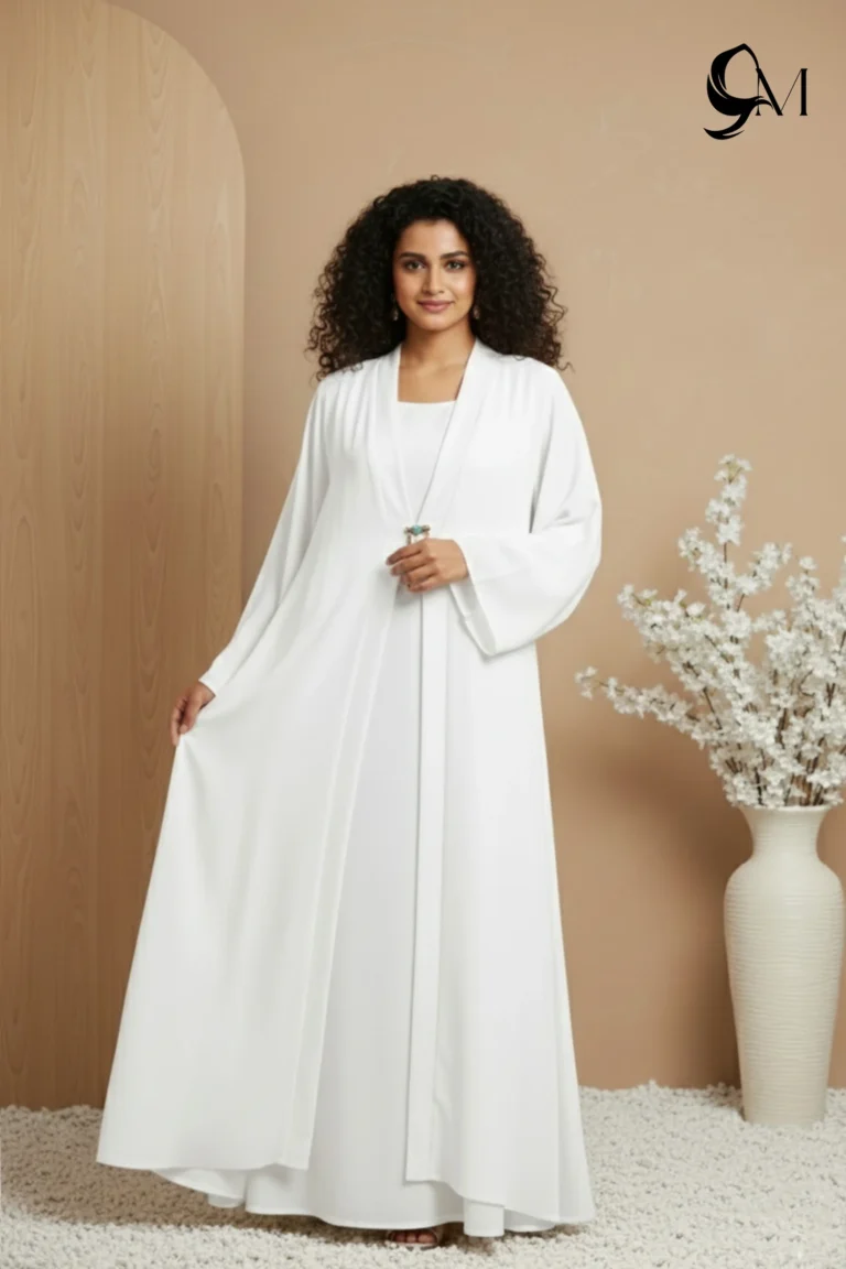 Double Layer Crinkle Zoom Abaya – White