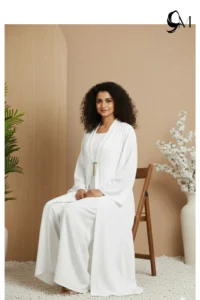 Double Layer Crinkle Zoom Abaya – White