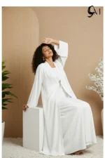 Double Layer Crinkle Zoom Abaya – White