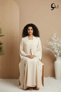 Double Layer Crinkle Zoom Abaya – Ivory 