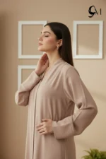 TikTok Front Open Ajooba Abaya – Almond
