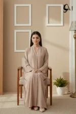 TikTok Front Open Ajooba Abaya – Almond