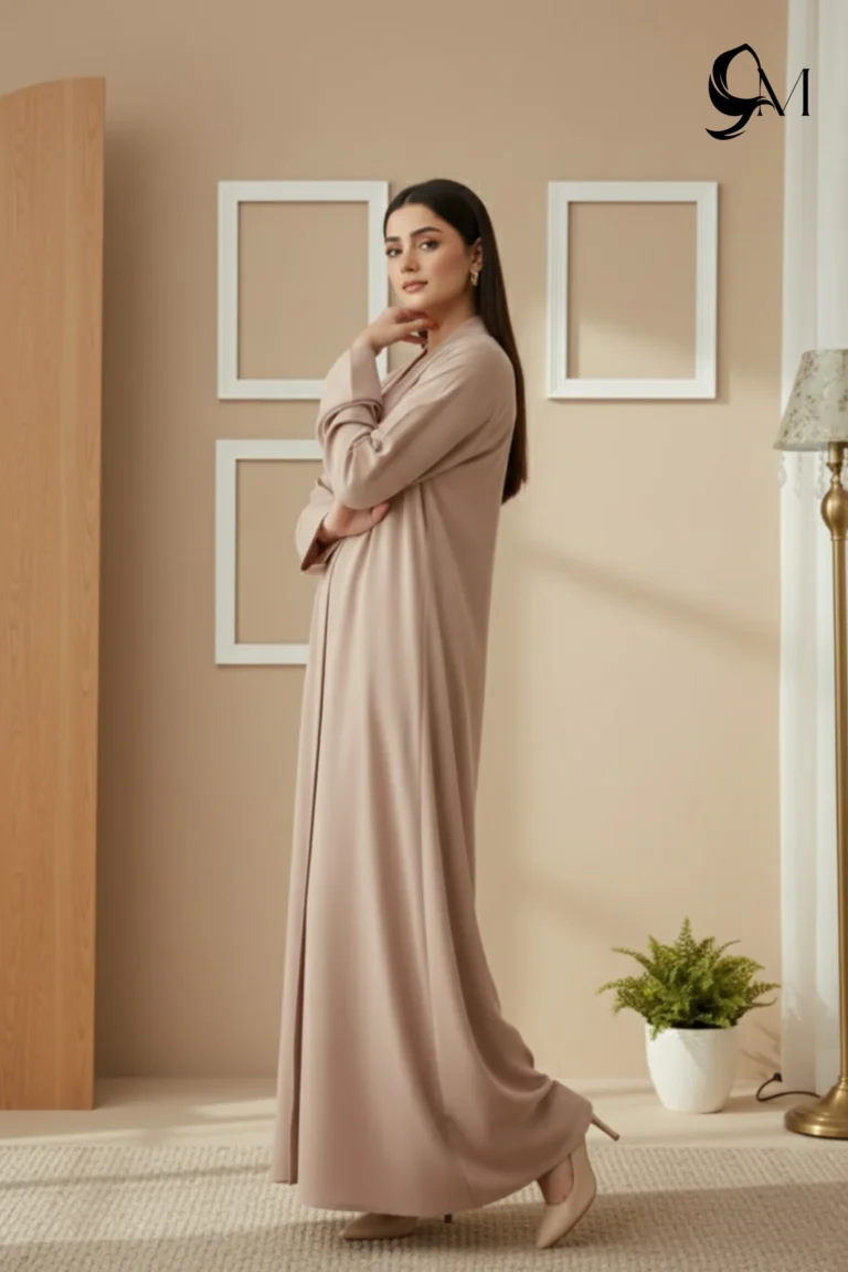 TikTok Front Open Ajooba Abaya – Almond