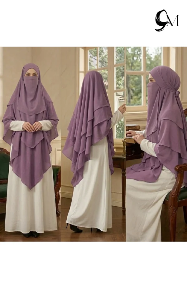 muted lilac 3 layer khimar
