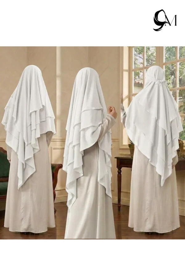 Milky White 3 layer khimar