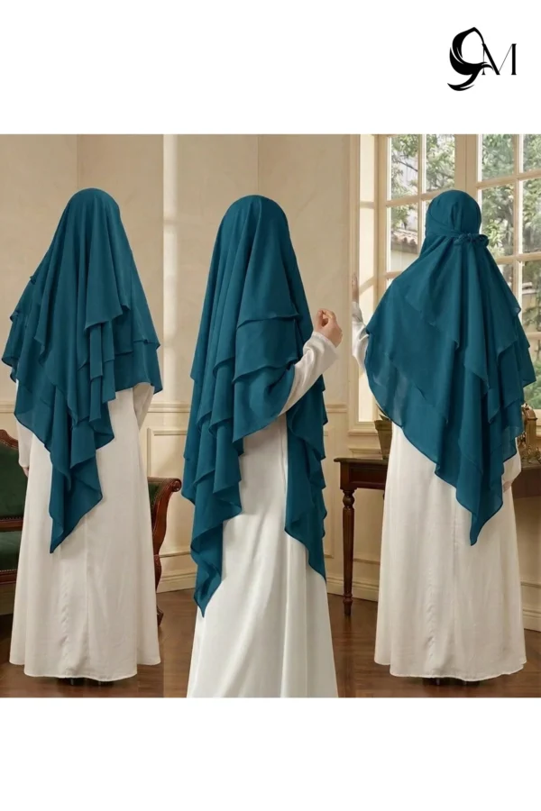 deep peacock blue 3 layer khimar