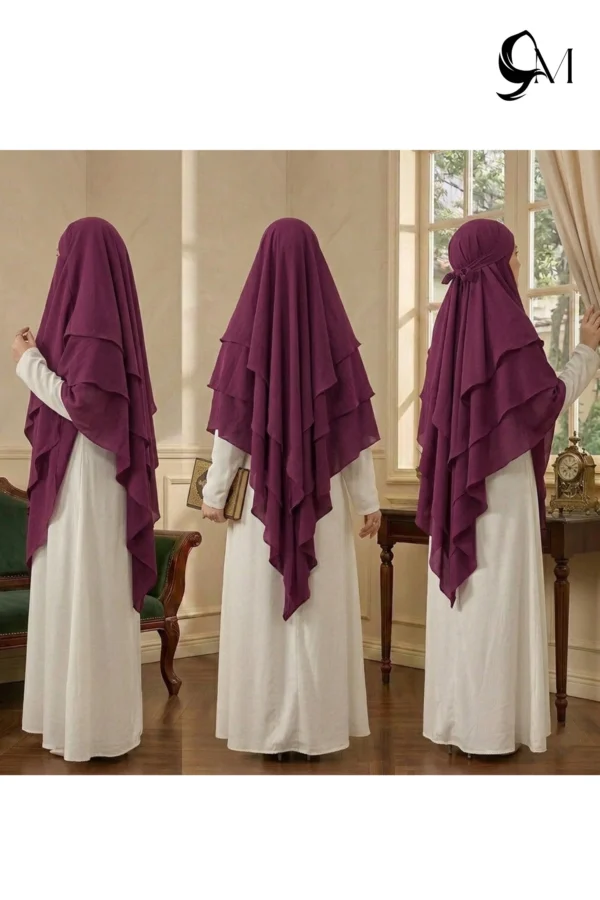 burgundy 3 layer khimar